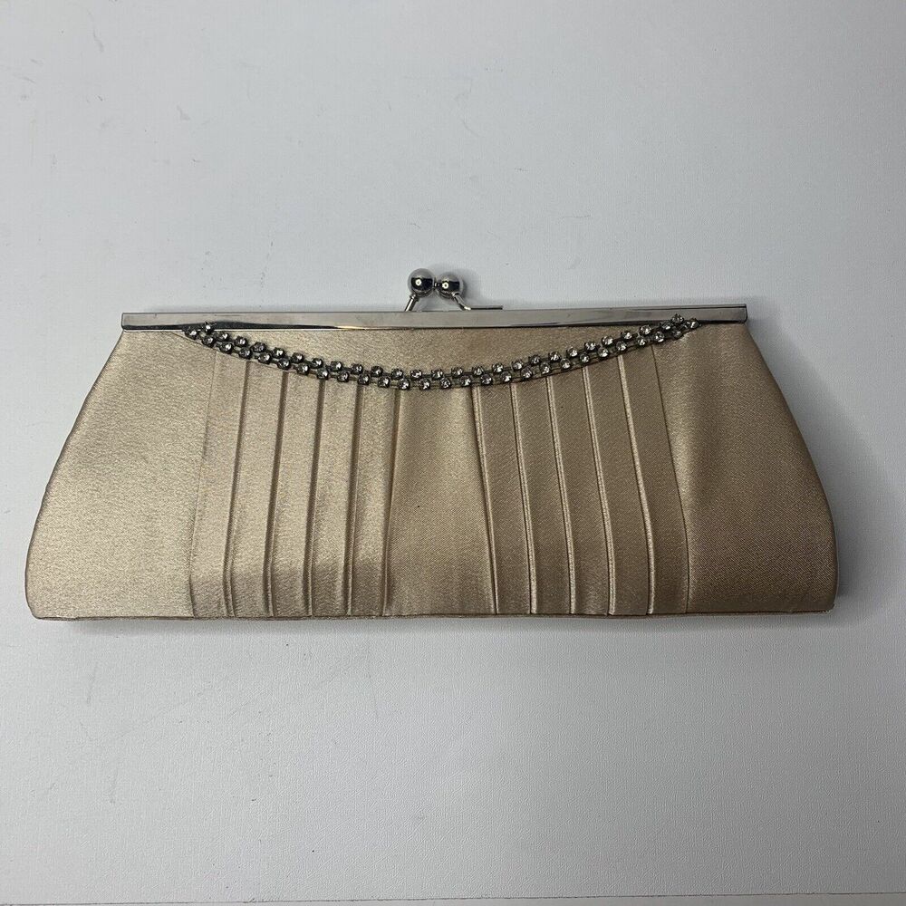 VTG Bijoux Terner Beads Gold Rhinestone Metal Strap Evening Handbag